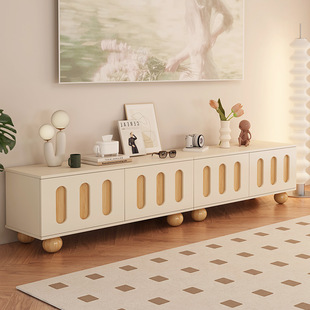 Light Luxury Cream Style Tv Cabinet Small Apartment New Tv Cabinet Living Room Modern Simple Home Solid Wood Legs Floor-Standing