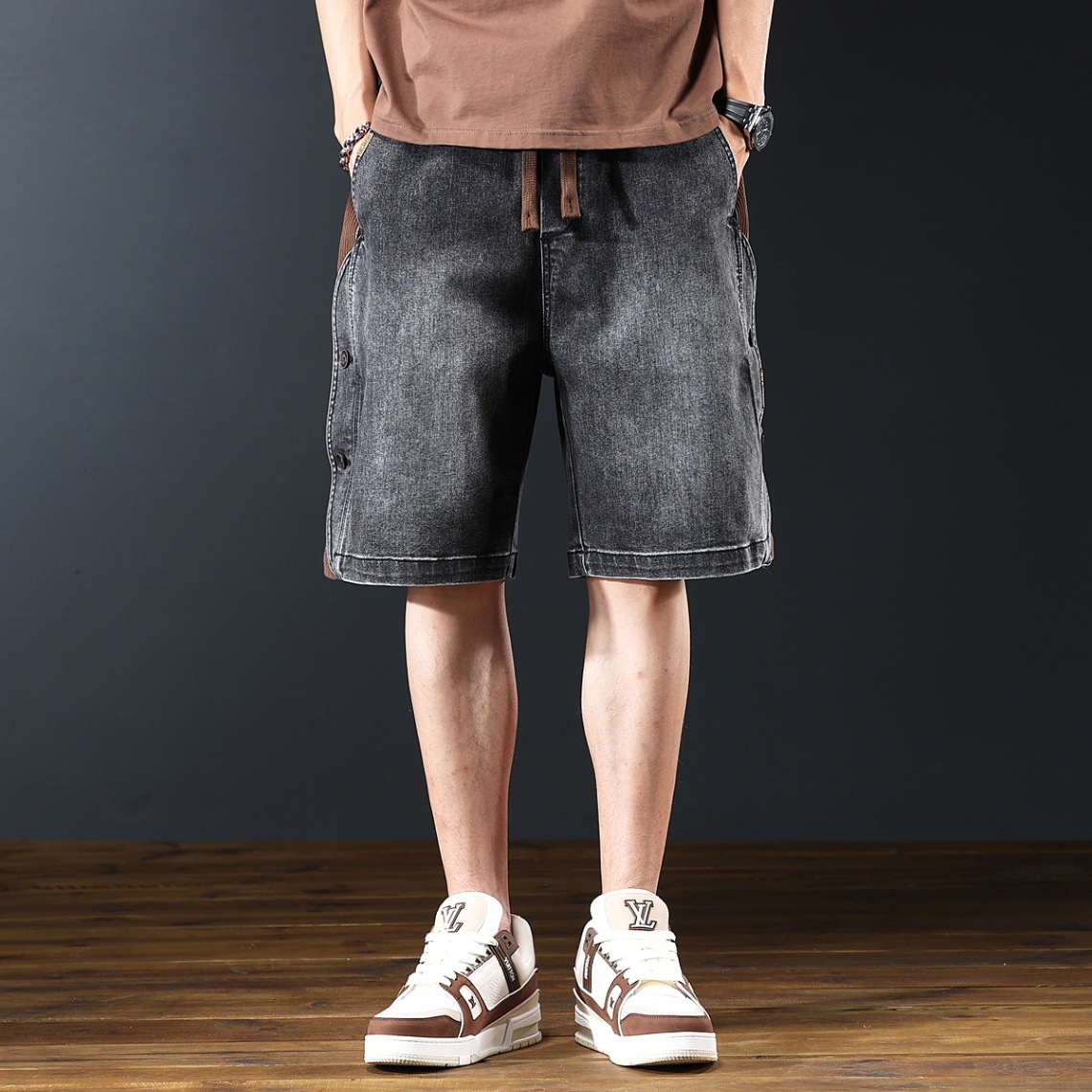 Pantalones Cortos de Mezclilla Cargo para Hombre, Algodón, Diseño Holgado Retro, para Uso Diario image 3