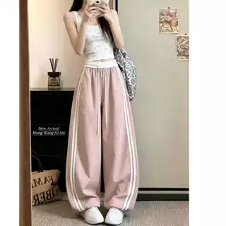 夏季2026撞色条纹速干弯刀裤女新品高腰宽松显瘦百搭休闲阔腿长裤