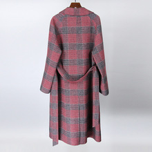 廠家直銷韓版格子雙面羊絨大衣西裝領單排扣寬松直筒長款羊絨外套