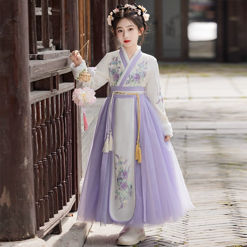 Династия Хань для девочек, осень и зима 2024, новое антикварное платье для маленьких девочек, костюм Тан в китайском стиле, детский костюм, юбка, зимняя одежда