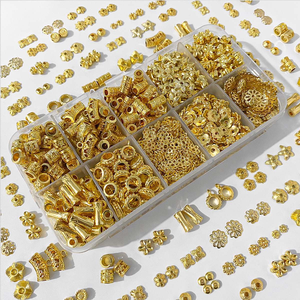 金色花托隔珠配件diy饰品隔珠国风散珠隔片珠子花托首饰配饰材料