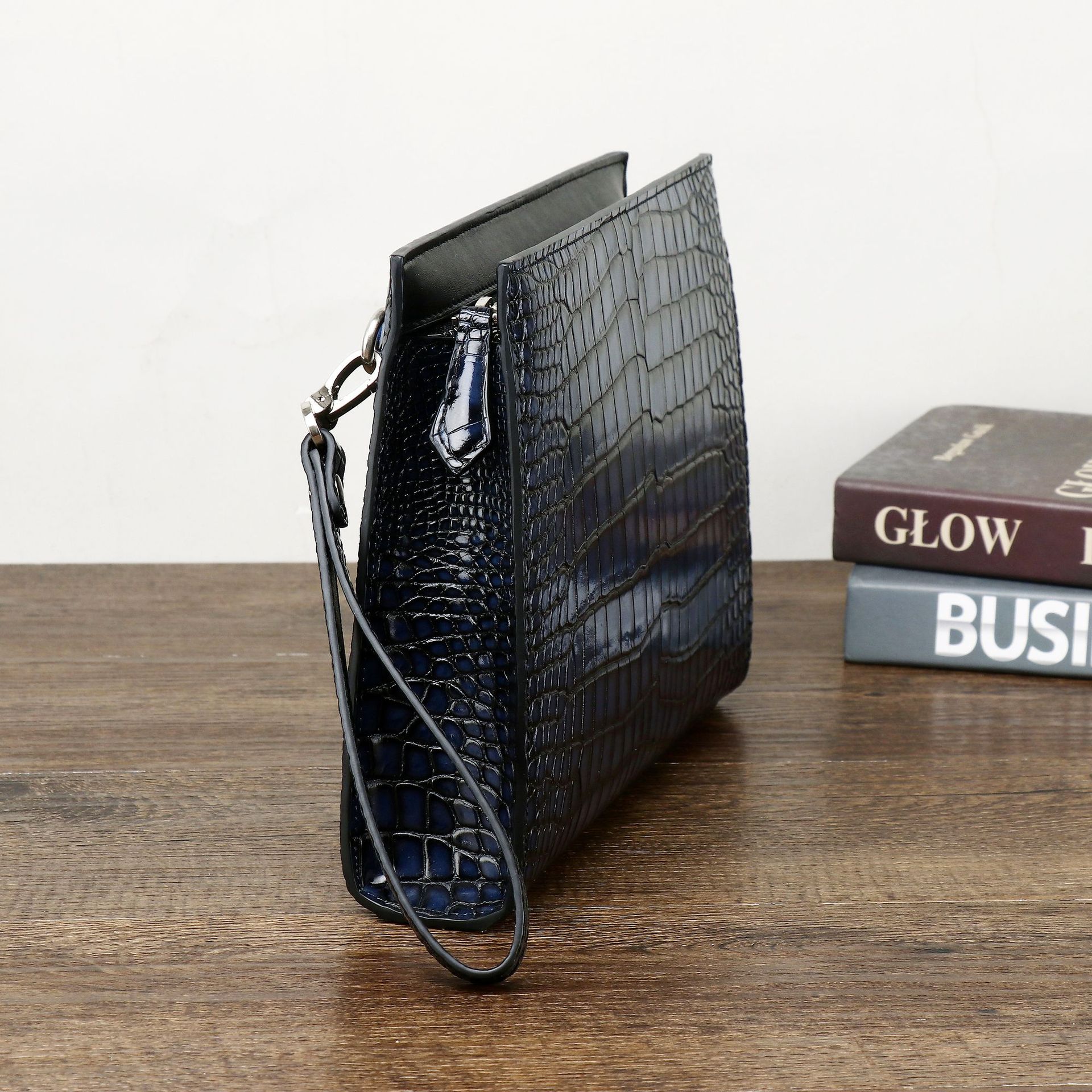 Túi clutch nam da cá sấu in họa tiết bụng cá sấu, ví cầm tay đa năng dung tích lớn, phong cách công sở chi tiết 1
