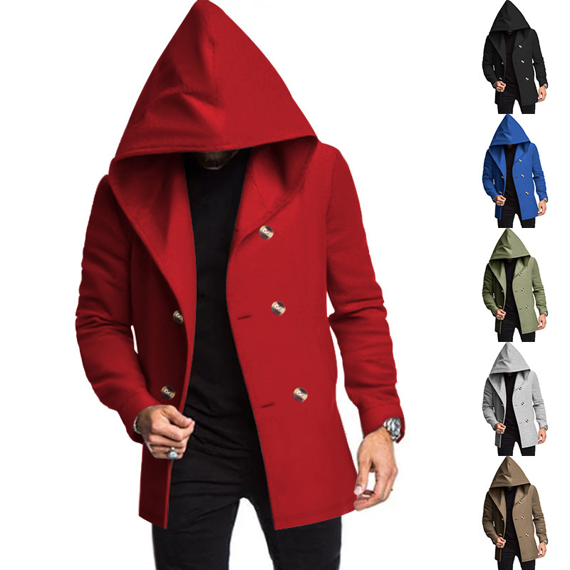 2024 New Men's Mid length Slim Fit Windbreaker Hooded Casual Solid Coat_voghion.com