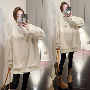 Pregnant women's all-match outing bag collar pregnant women's sweater Autumn 2023 New loose plus size top spring and autumn