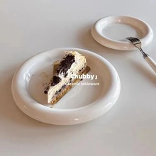 ins色彩格子釉下彩陶瓷嘟嘟盘水果甜品点心沙拉盘