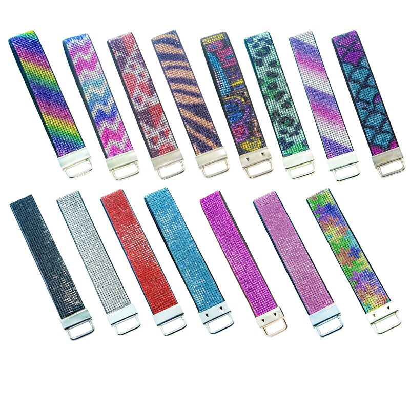 Cross-Border Popular Fashion Metal Buckle Diamond-Encrusted Wrist Strap Keychain Custom Pattern Leather Keychain Wholesale