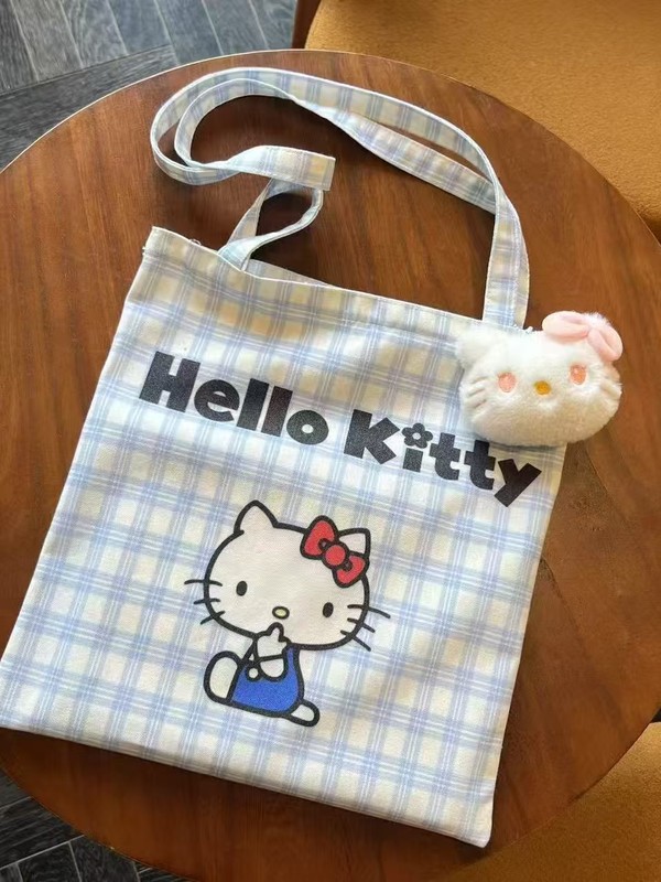 新しいハローキティ猫キャンバスバッグ漫画便利なトートバッグファッション通勤多用途大容量ショルダーバッグ|undefined