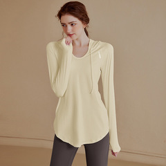 Yoga wear women's loose sports tops women's large size mid-length fitness wear suit hooded fitness clothes long-sleeved sweatshirt