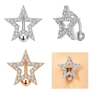 Europe and the United States cross-border five-pointed star upside down belly button ring diamond stars stainless steel puncture jewelry Amazon online wholesale
