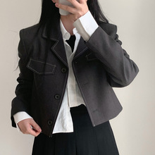 美拉德长袖明线撞色短款休闲韩系风西装外套