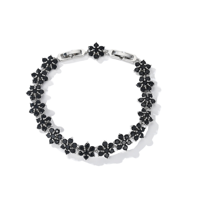 Retro Black Zircon Snowflake Full Diamond Bracelet for Men, Hip-Hop and Lesbian Couples, European and American Versatile Trendy White Gold Bracelets