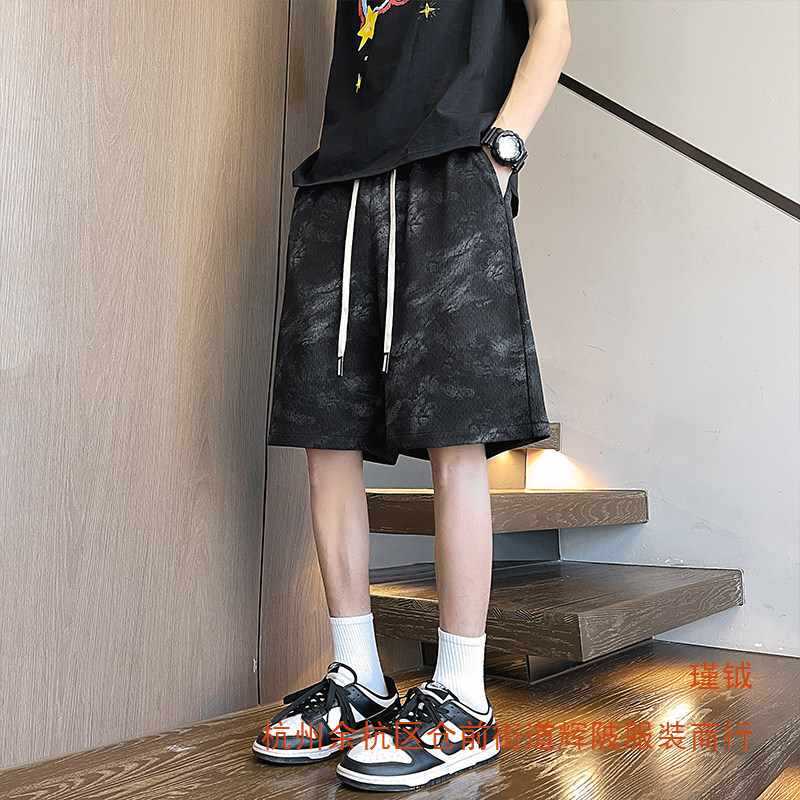 Black Chinese-Style Ink Painting Tie-Dye Shorts for Men, Summer Thin Casual Ice Silk Sports Straight-Leg Wide-Leg Knee-Length Shorts Black Chinese-Style Ink Painting Tie-Dye Shorts for Men, Summer Thin Casual Ice Silk Sports Straight-Leg Wide-Leg Knee-Length Shorts