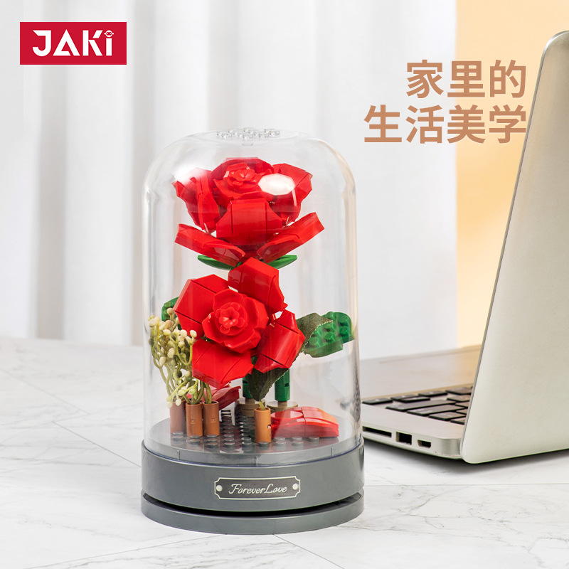 Jiaqi JK2675-78 bloques de construcción flor caja de música chica Día de San Valentín regalo romántico montado DIY bloques de construcción adornos