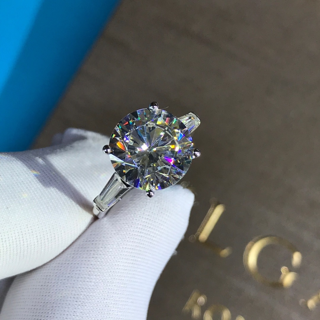 5 quilates VVS grado 3EX importado de corte redondo anillo de flash gigante plata esterlina de cinco capas de espesor anillo de platino galvanizado