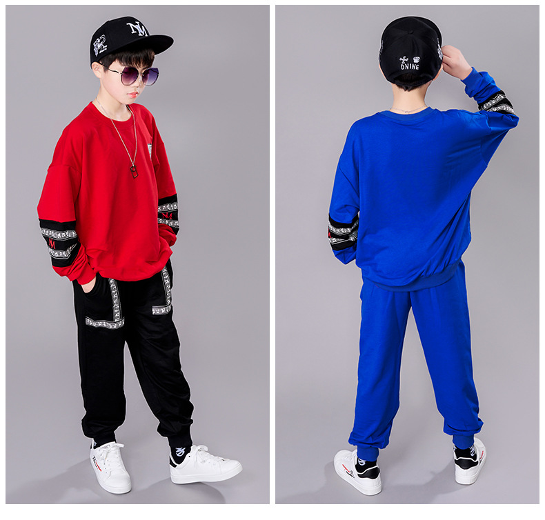 Kinder Kleidung 2023 Herbst Trendy Top Großen Rundhals Lose Pullover Zwei Stück Set Hübsche Jungen_voghion.com