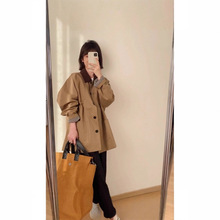春Benview【实体专供廓形小个子中长款风衣女撞色宽松卡其色外套