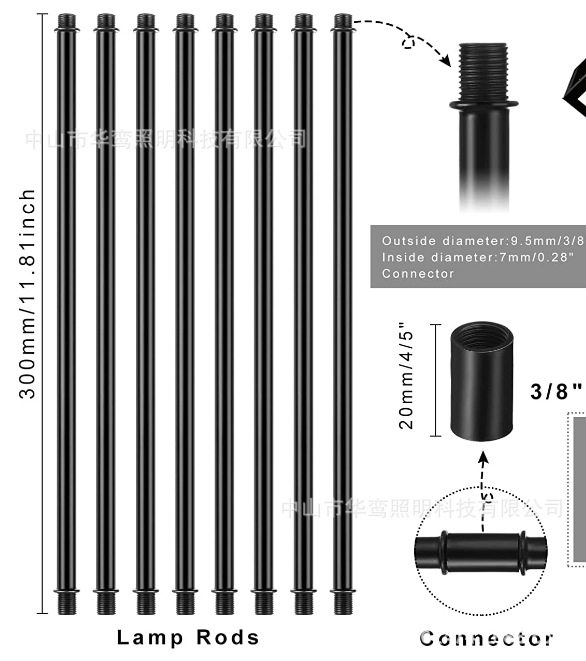 M10外牙双头管跨境 黑白银管空心直管台灯壁灯座连杆