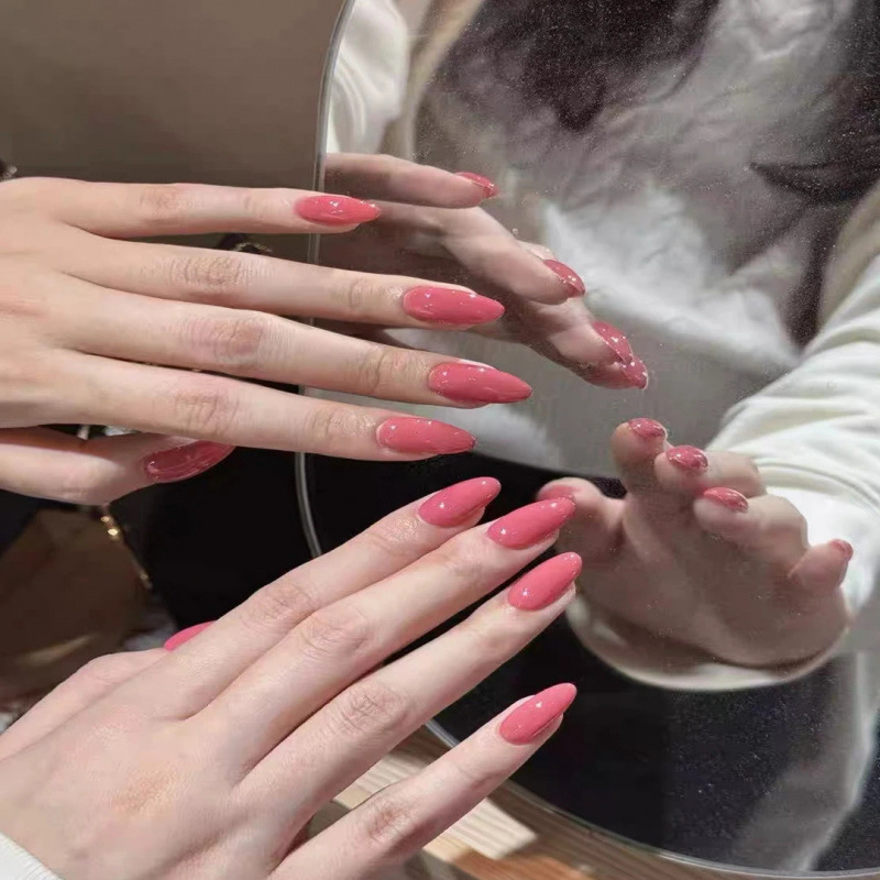 【Rena Pink】Nagasaka Rena's Same Style Nail Tips, Pure Color Gentle Rose Pink, Handmade Wearable Nails
