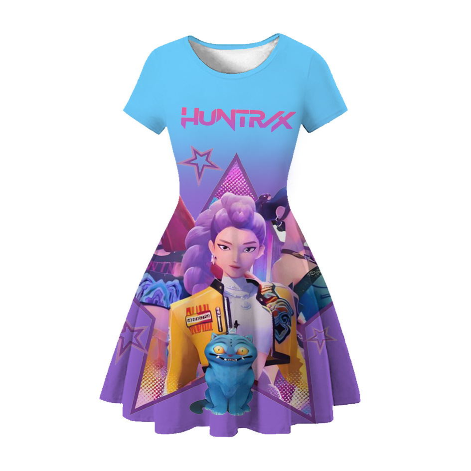 European and American New Cross-Border Children's Skirt 3D Printed K-Pop Hunter Girl Group Skirt Princess Skirt Party Girl Dress