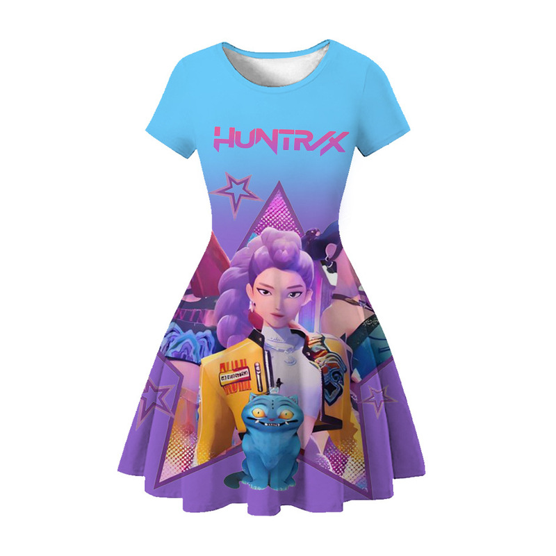 European and American New Cross-Border Children's Skirt 3D Printed K-Pop Hunter Girl Group Skirt Princess Skirt Party Girl Dress