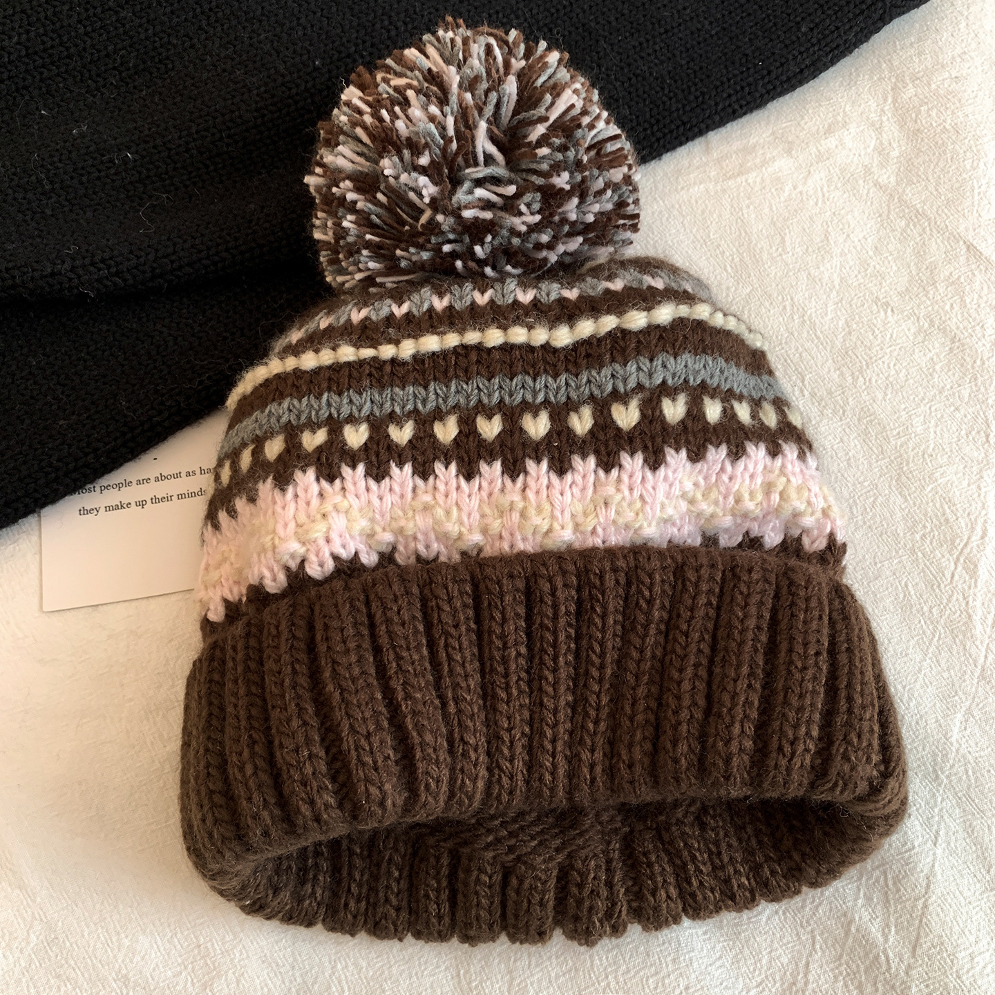 フェア島風毛糸帽子女子秋冬レトロ百合大頭囲保温ニット帽子顔小耳保護帽子