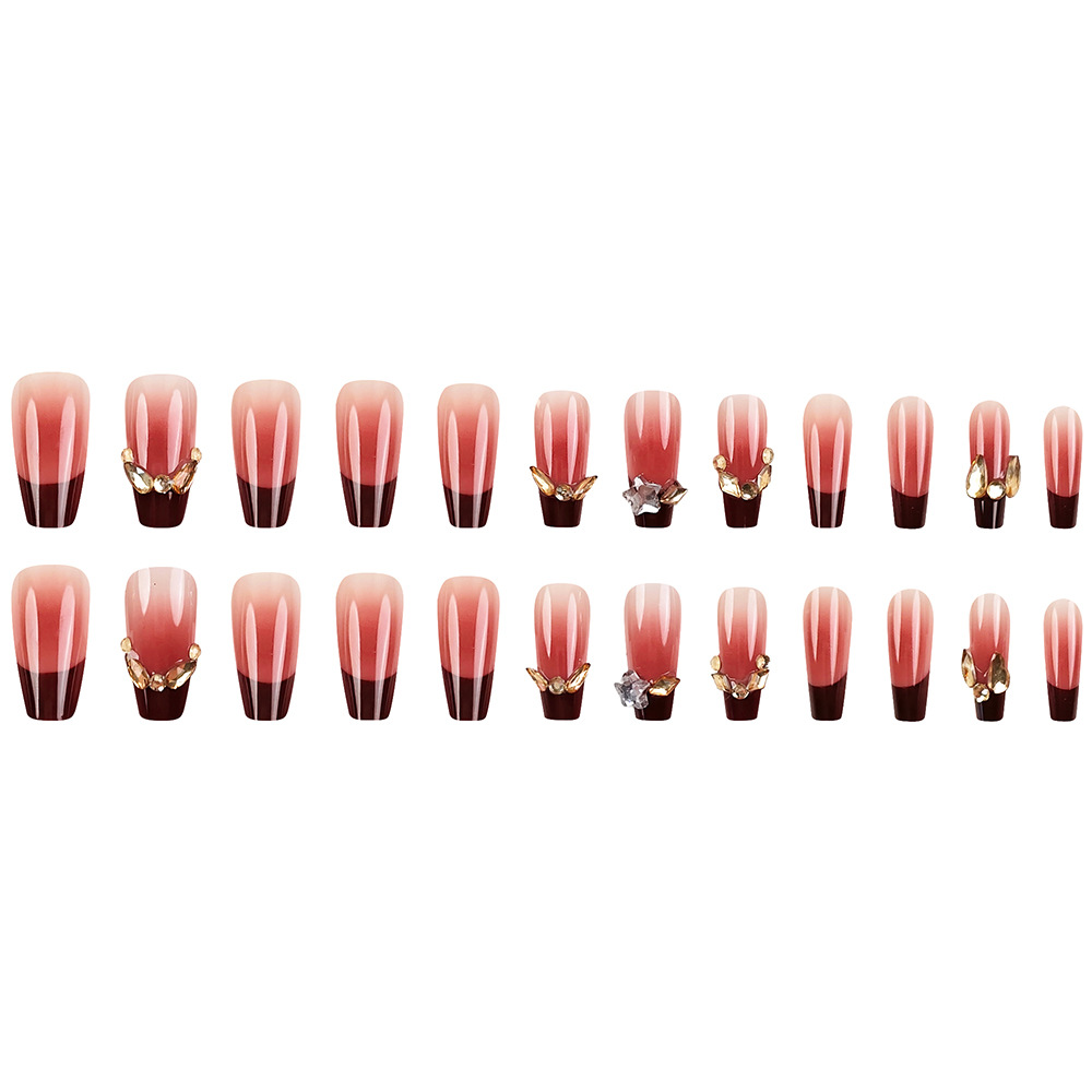 Rosa desnuda vino rosado gradiente perforación de uñas flores elegante estilo de vestir uñas 24 piezas empaquetadas parches de uñas terminados image 6