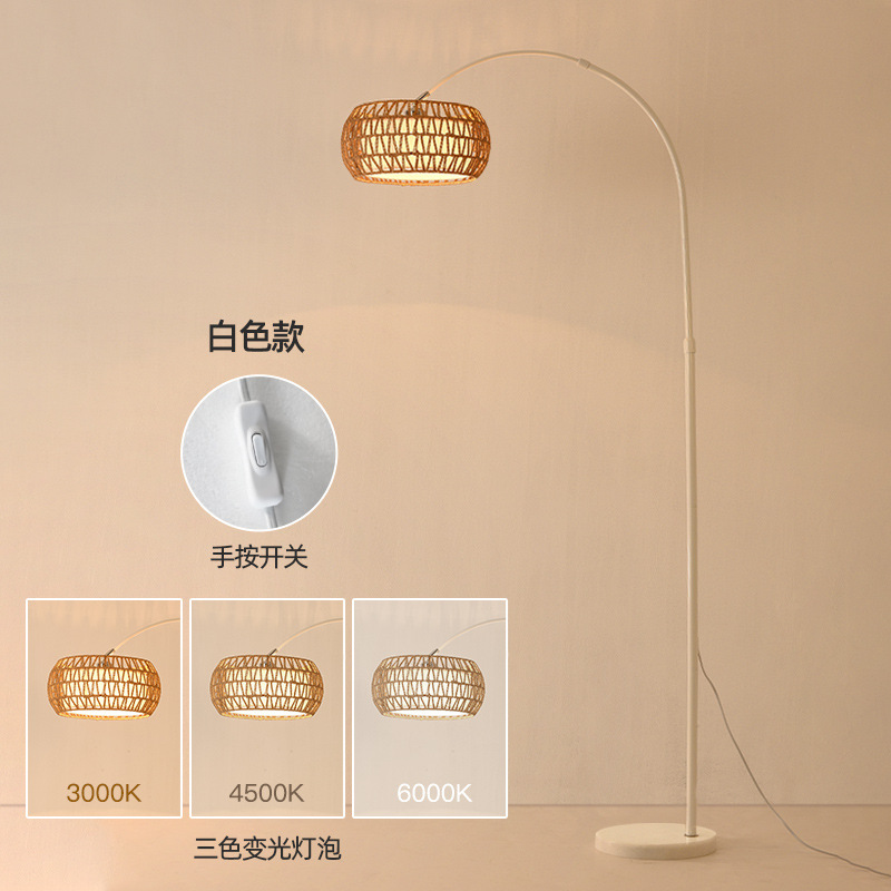 흰색 극 + 곡선형 손으로 짠 로프 갓 12W 3색 조광