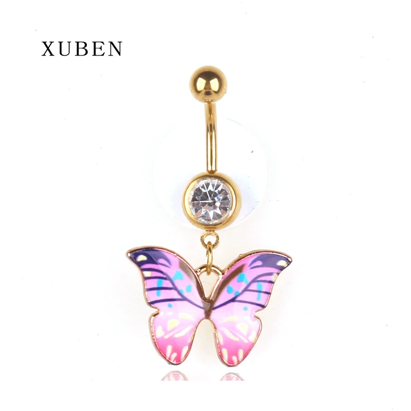 Капельное масло цветная бабочка подвеска боди арт пирсинг орнамент живот бар из нержавеющей стали трансграничной электронной коммерции