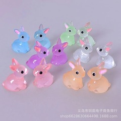 ミニ夜光ウサギ動物樹脂製フィギュア人形飾りアクセサリー卓上手作り装飾小物かわいい