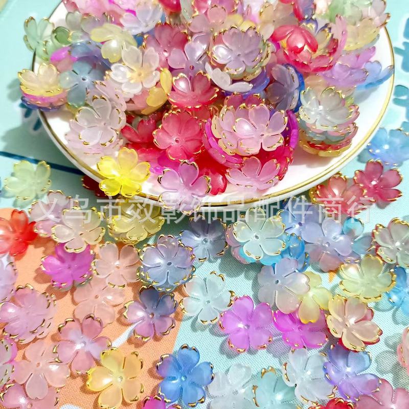 19mm箔押し桜花びらアクリルグラデーション花DIY手作り髪飾りヘアピンアクセサリー卸売り|undefined