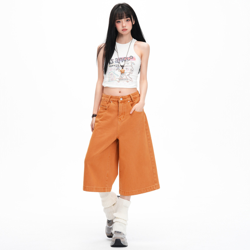 American Retro|Loose Straight Fit|Stylish Cropped Wide-Leg Jeans for Women American Retro|Loose Straight Fit|Stylish Cropped Wide-Leg Jeans for Women