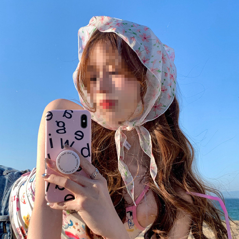 Fiestas de color bufandas de seda de flores cortadas correa de cabello para mujeres protector solar bufandas de playa de arena de sombra de sol nuevo tipo