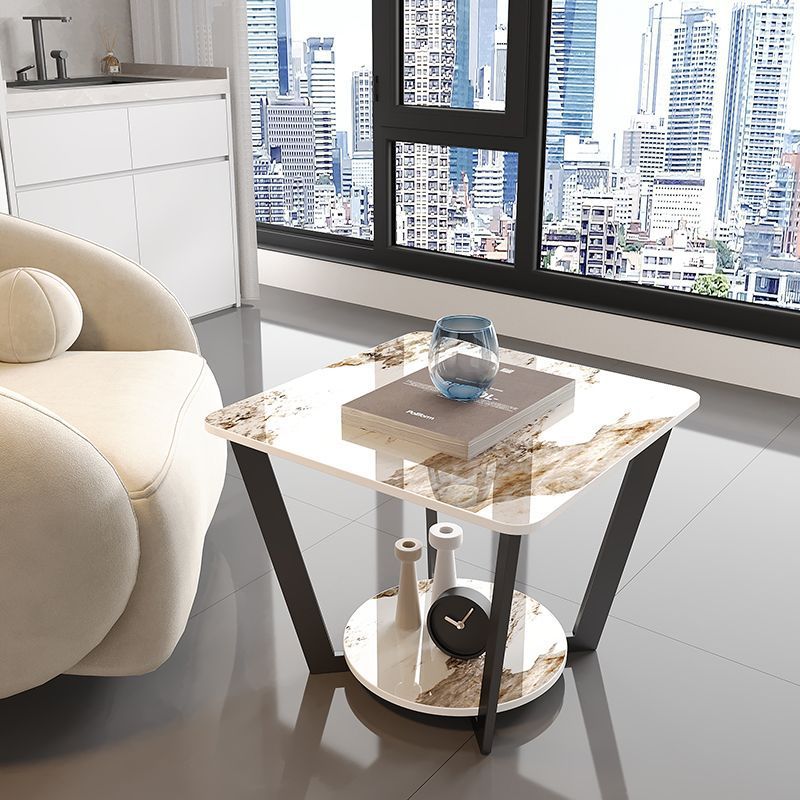 New Nordic Style Sofa Side Table Light Luxury Italian Style Minimalist Square Table Bedside Side Cabinet Marble Rock Plate Small Coffee Table Corner Table