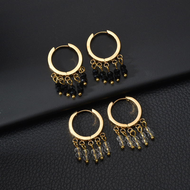 Nihaojewelry Korean Style Rice Bead Tassel Titanium Steel Earrings Wholesale Jewelry display picture 3