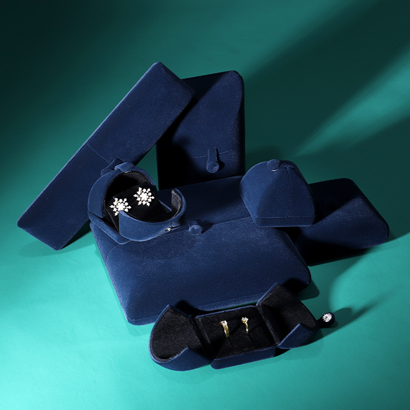 진한 파란색 - 내부 검정색, 단일 링 상자 6.5*7*6cm