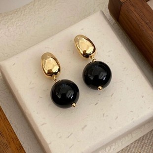 925 Silver Needle Natural Black Onyx Earrings Women Fashion Design Retro Niche Ear Stud Ear Drop Luxury