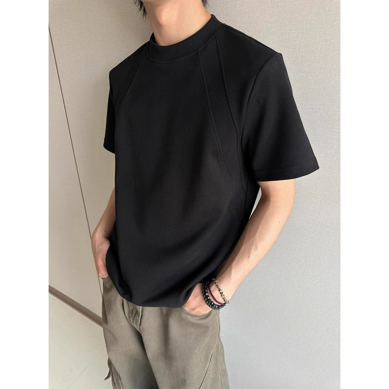 Структурированная мужская футболка с короткими рукавами в американском стиле для лета, плотный воздушный слой из хлопка Mamba, эластичная облегающая посадка, небольшой вырез, футболка с обычными плечами.