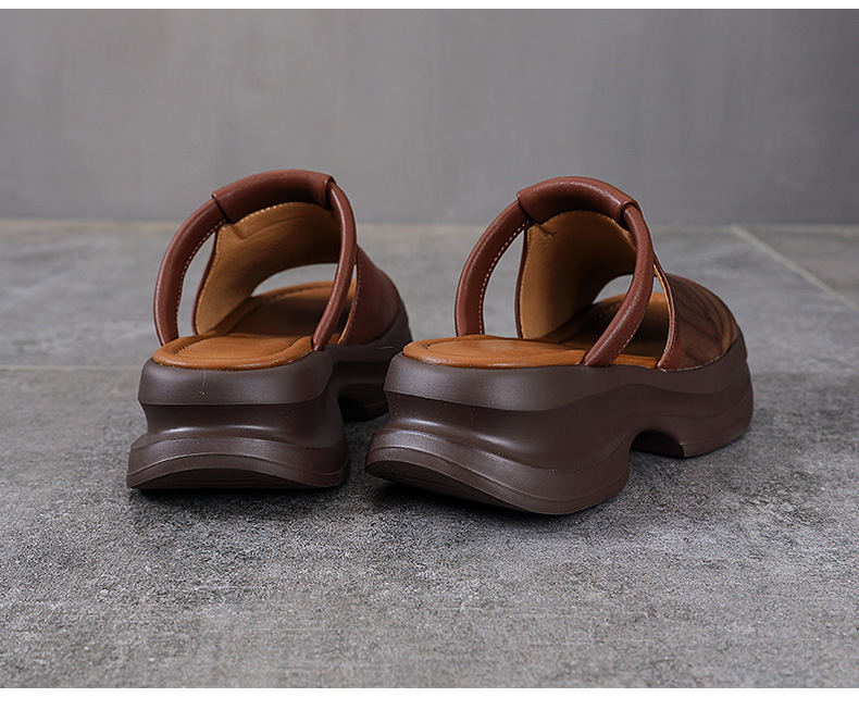 Dép sandal nữ quai chữ V đế dày da bò thật — Màu trắng be chi tiết 15