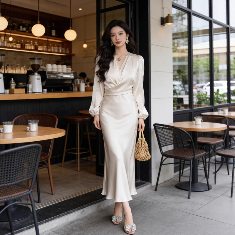 Mermaid Dress Women's Clothing 2026 New Spring Mid-Length Satin Twist Knot Elegant Dress for Important Occasions Mermaid Dress Women's Clothing 2026 New Spring Mid-Length Satin Twist Knot Elegant Dress for Important Occasions
