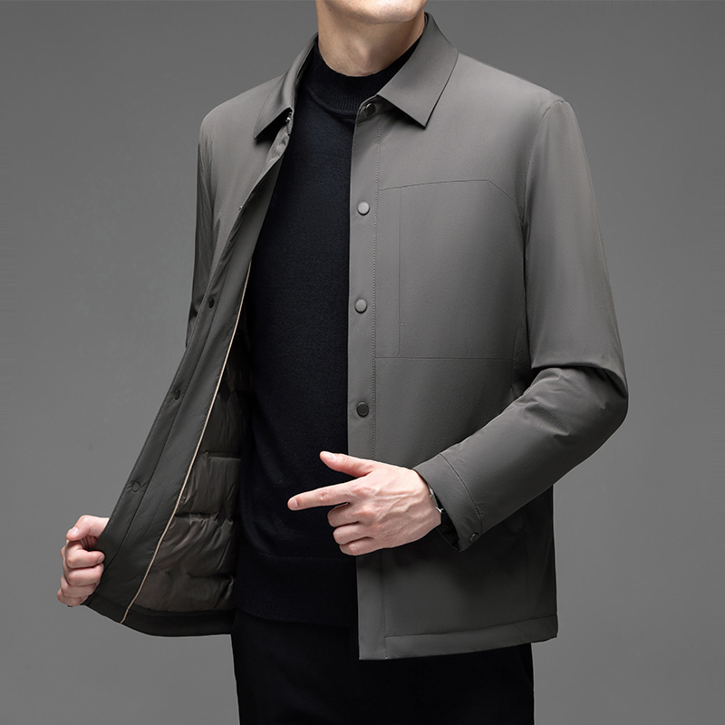男式商务休闲鹅绒羽绒服冬季中年男士牛奶丝面料保暖鹅绒服鹅外套|undefined