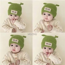宝宝毛线帽秋冬中厚护耳帽韩版贴布可爱触角婴儿针织保暖套头帽潮
