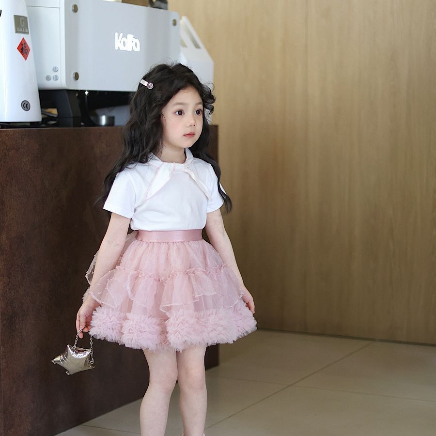 Girls Playful and Sweet Tutu Skirt Mesh Tutu Skirt Princess Baby Super Cute Skirt Korean Style Short-Sleeved T-Shirt
