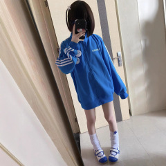 原创宅萌系亚文化立领校供感春秋条纹卫衣拉链外套