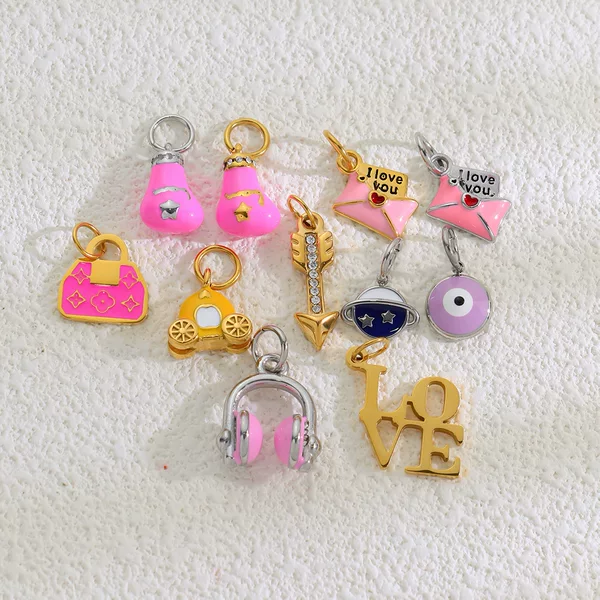 New European and American Cross-Border Fashion Diverse DIY Pendants Stainless Steel 18K Gold-Plated Pink and Purple Series Pendant Collection