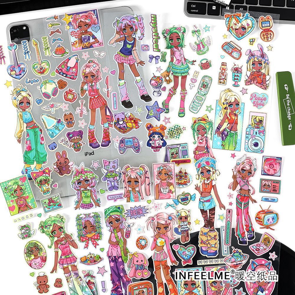 Infeel.me Papel sintético adhesivo seis piezas de cinta adhesiva personaje de vida virtual pegatinas decorativas