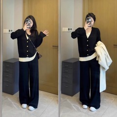 宣宣【快適主義】ゆったり大きいサイズ婦人服　ゆったりニットセーター＋ロングパンツセット　2025年秋