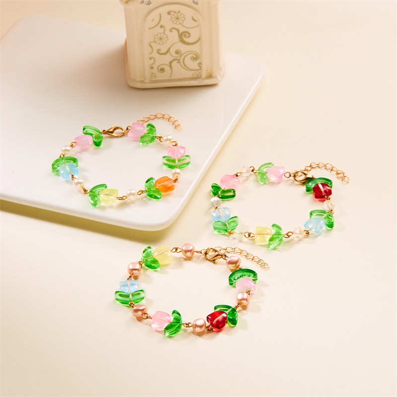 IG Style Flower Imitation Pearl Alloy Resin Women's Bracelets display picture 1