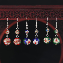 景泰蓝中式复古圆珠耳环手工掐丝珐琅耳坠女简约国风旗袍耳饰14mm