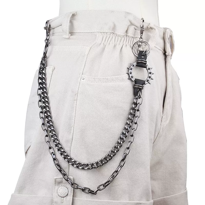 潮牌疯狂猎人夸张尖刺裤链复古炫酷金属朋克摇滚嘻哈腰链钱包链男